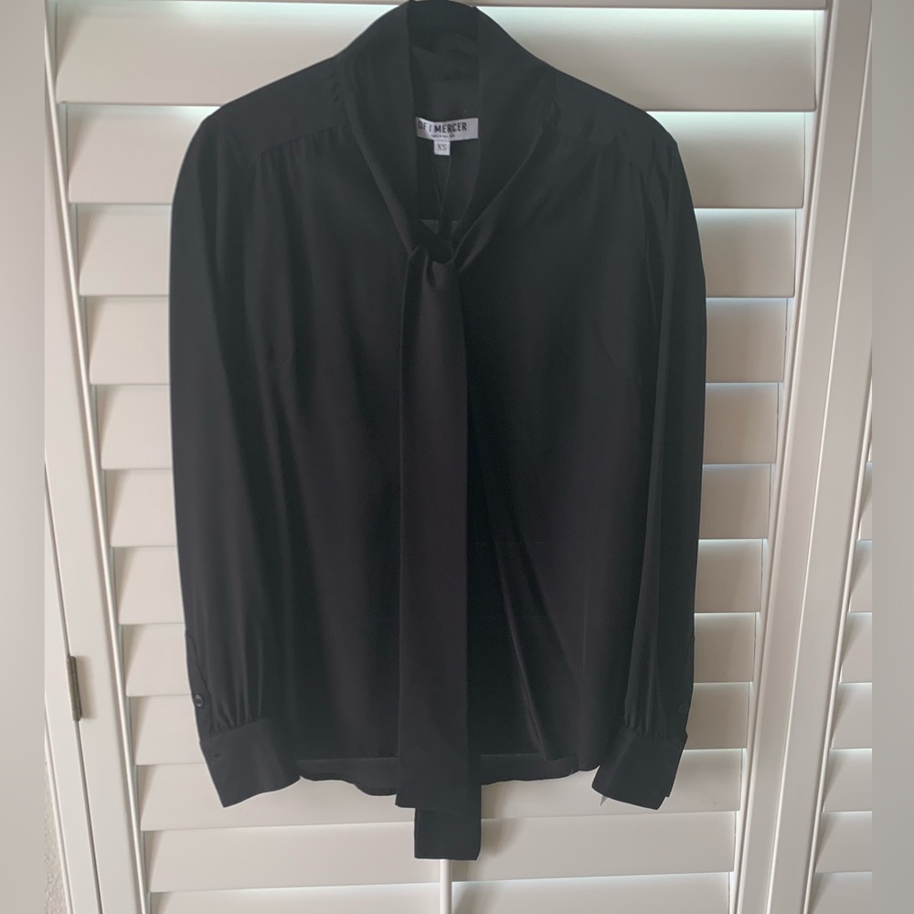 OF MERCER Black Silk Longsleeve Blouse - XS